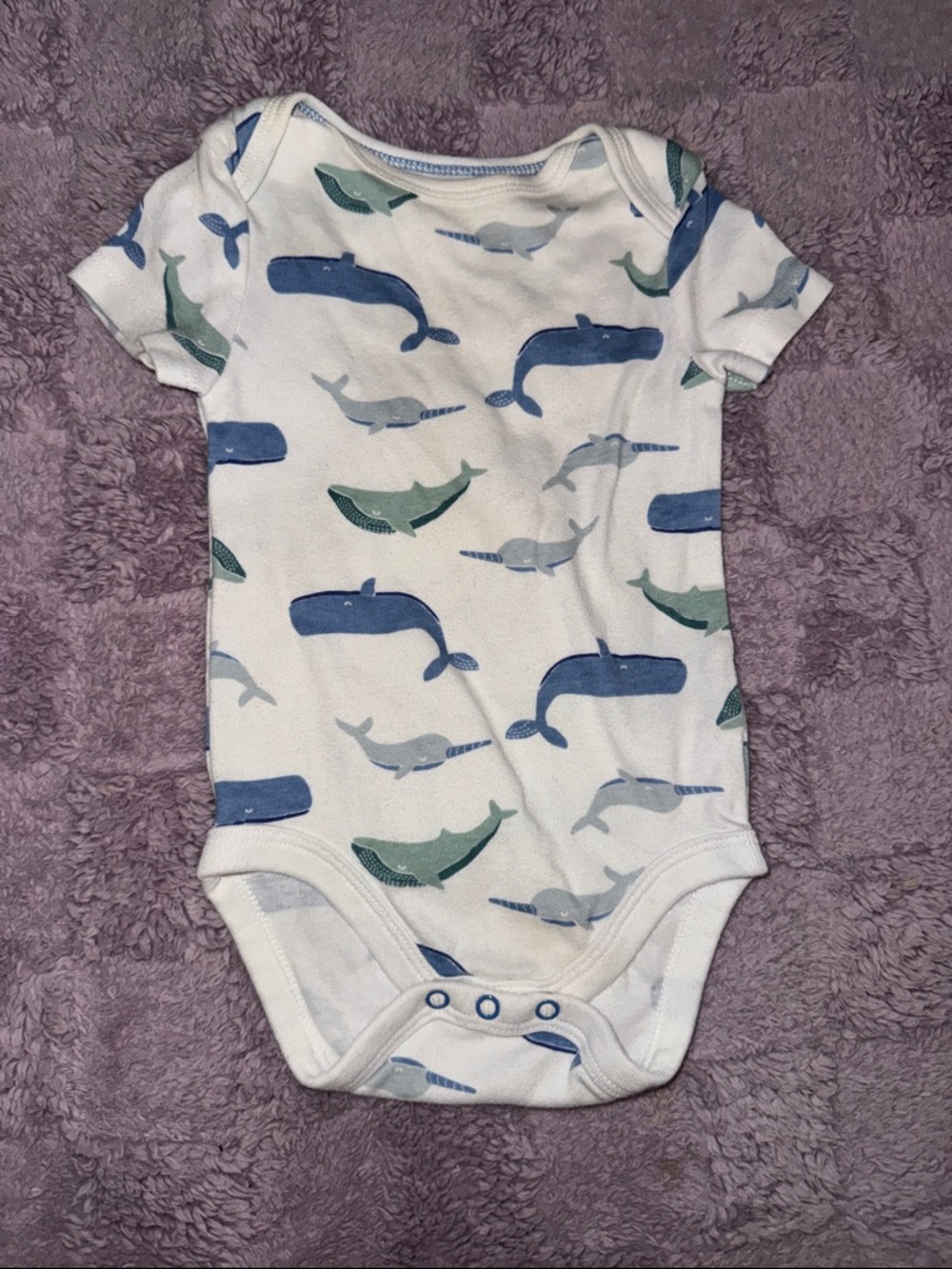 cloud island White Bodysuit with Blue & Green Whale Print